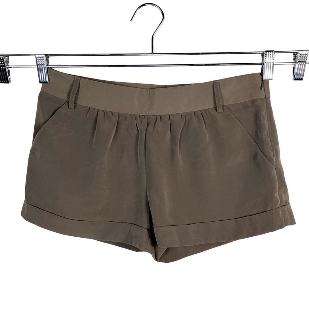 EXPRESS | Olive Green Satin Like Mid Rise Dress Shorts